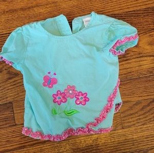 🌻 4 for$15 🌻 Blue shirt with pink trim, butterfly, flowers